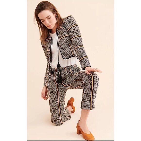 Anthropologie DOLAN Collection Amadi Pants Patterned Pull On Tassels Crop Sz M - Picture 2 of 10